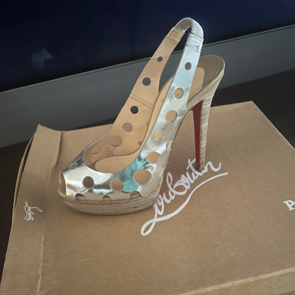 Christian Louboutin lady peep platform heels in silver